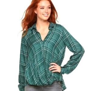Rock & Republic Shirt Womens Size Small Plaid Green